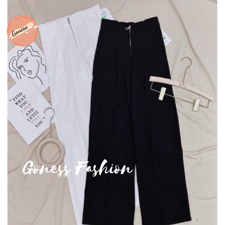 Quần suông ống rộng Goness lưng cao vải cao cấp culottes nữ mặc kéo dài chân - Q01