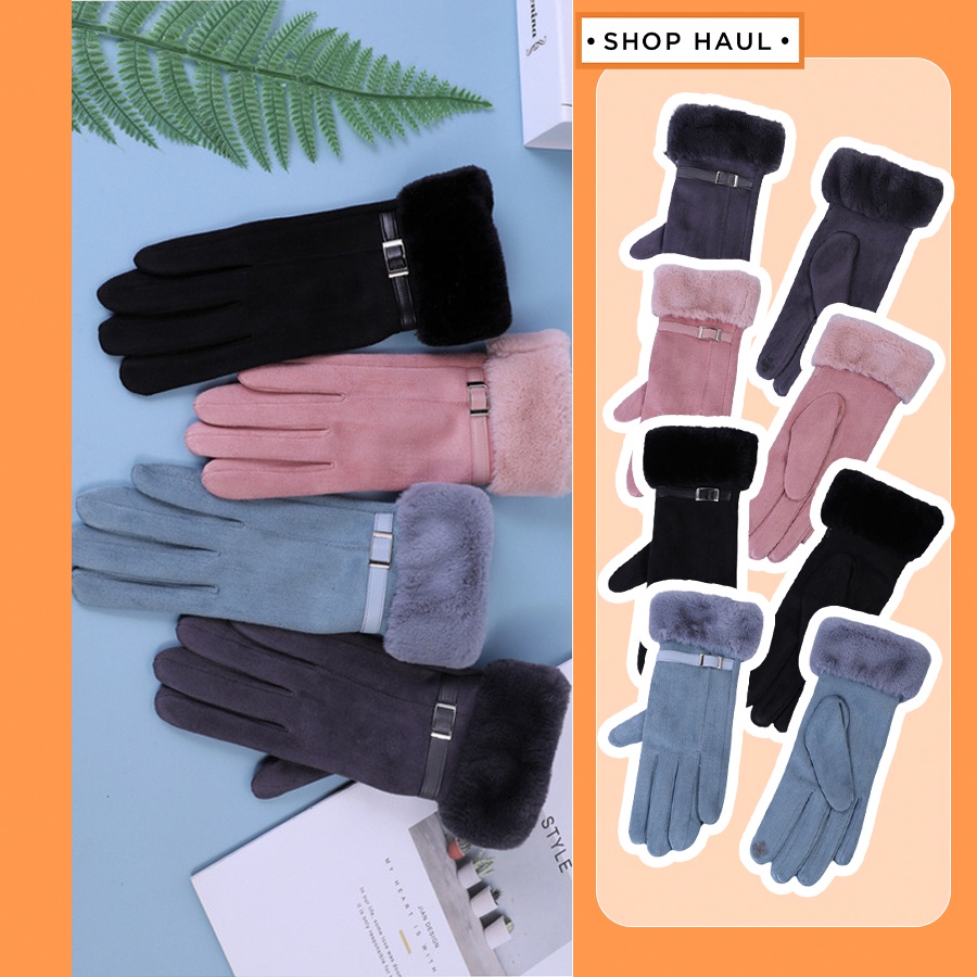 Găng tay da lộn cổ lông Shop Haul - GT-D01