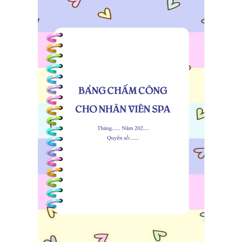 Sổ chấm công tháng dành cho nhân viên spa, bìa có bóng kính