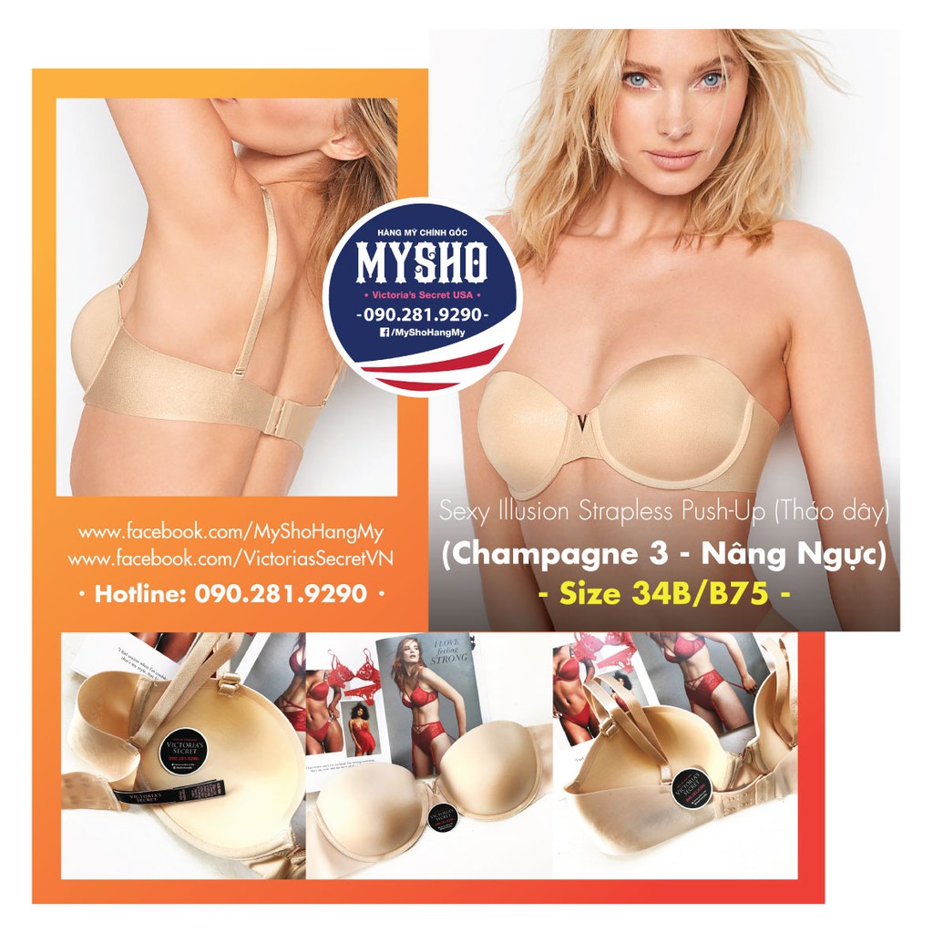 Áo Vic tháo dây dòng Sexy Illusion màu nude, hồng, đen, nâng ngực Push-Up, multiway - A75, B75, B80, C85