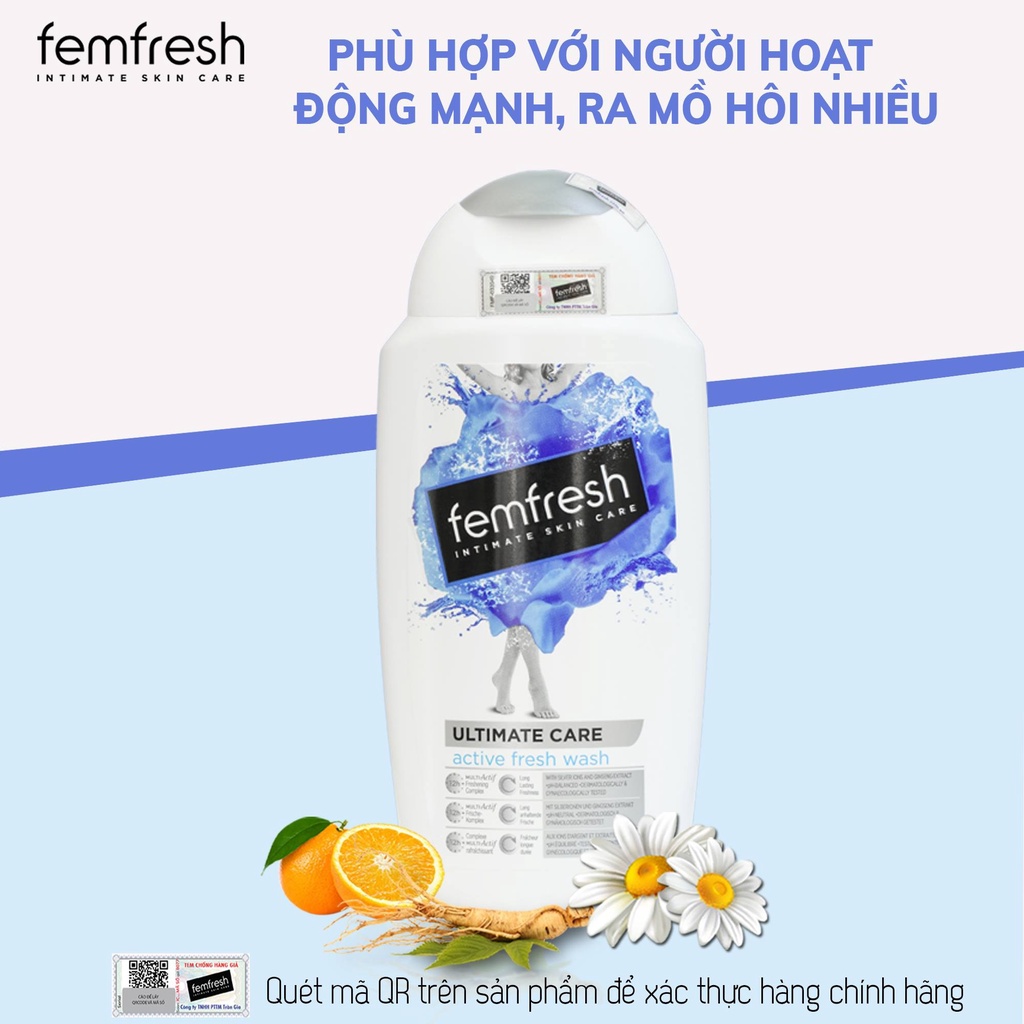 Dung Dịch Vệ Sinh Dành Cho Nữ Femfresh Active Fresh Wash 250ml - Xanh Dương