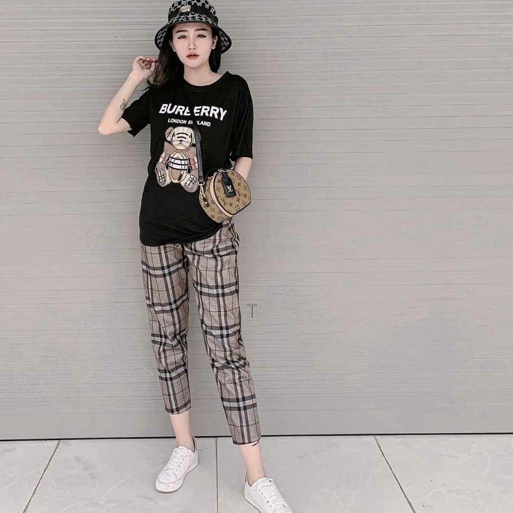 SET BỘ ĐỒ THÊU HÌNH GẤU KẺ BBR ÁO CỘC QUẦN DÀI