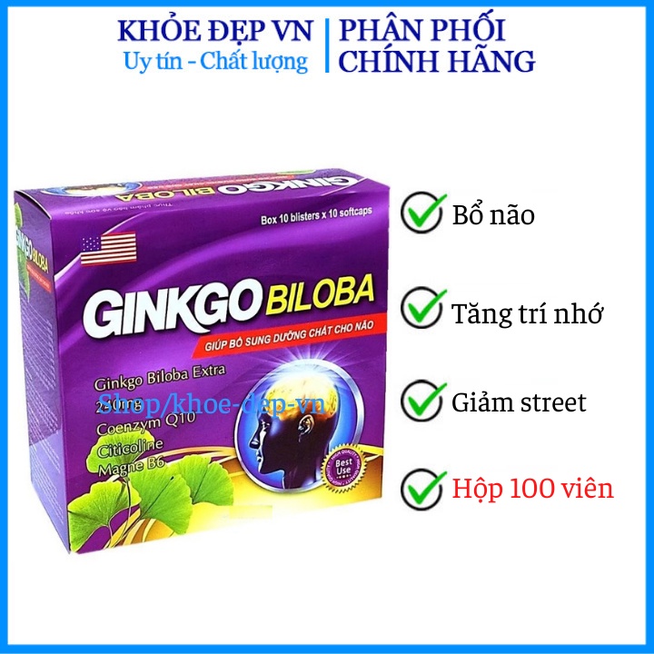 Hoạt Huyết Dưỡng Não Ginkgo Biloba 240mg - Giảm Đau Đầu, Hoa Mắt, Chóng Mặt - Hộp 100 Viên Sử Dụng 50 Ngày