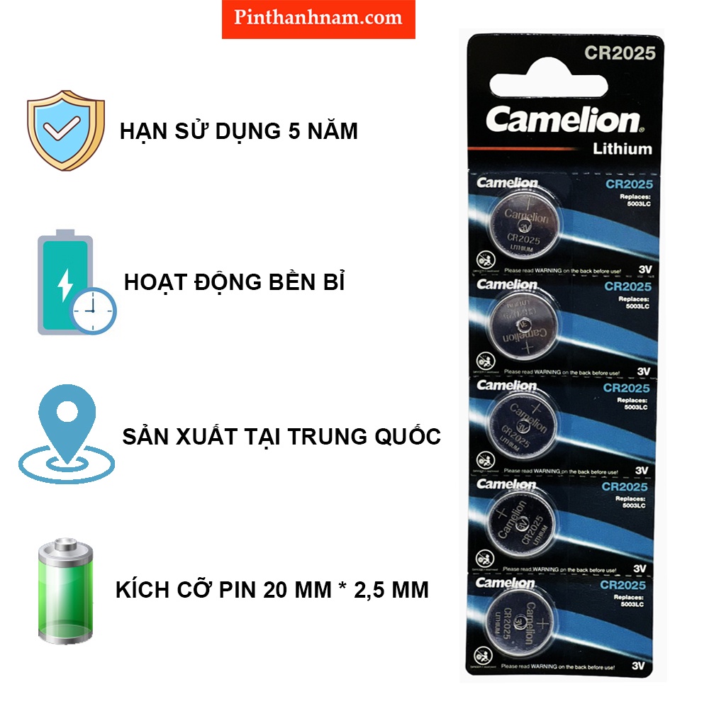 Pin CR2032 / CR2025 / CR2016 Camelion lithium 3V vỉ 5 viên