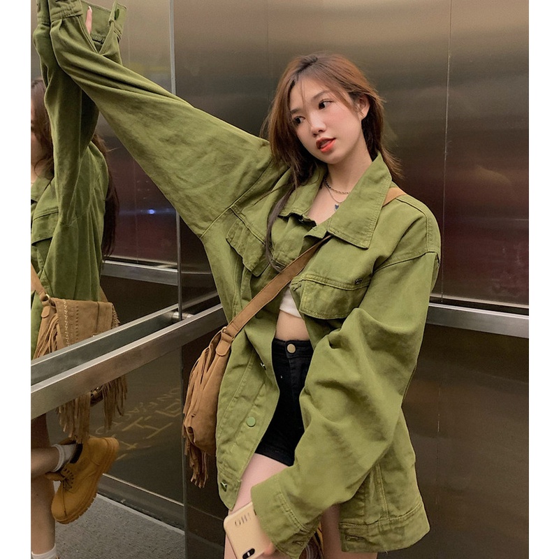 Áo Khoác Denim Dáng Rộng Thời Trang Mùa Thu Cá Tính Cho Nữ