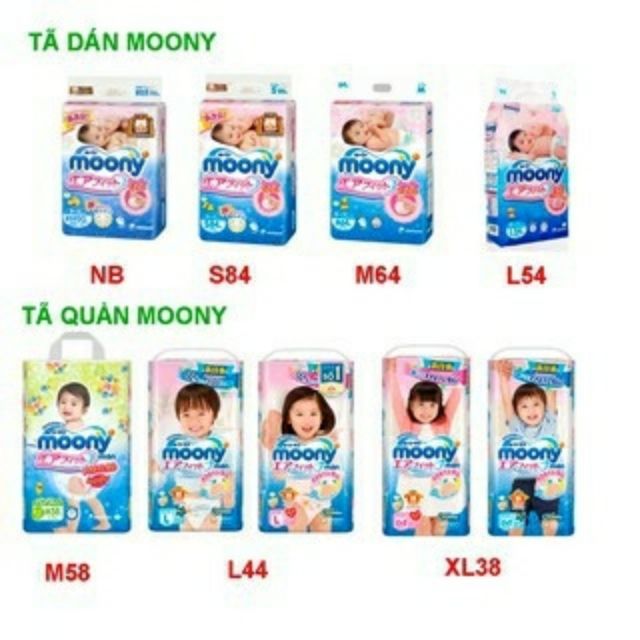 (Tiêu chuẩn)Tã dán/tã quần Moony Nb90/S84/M64/L54/M58/L44/Xl38