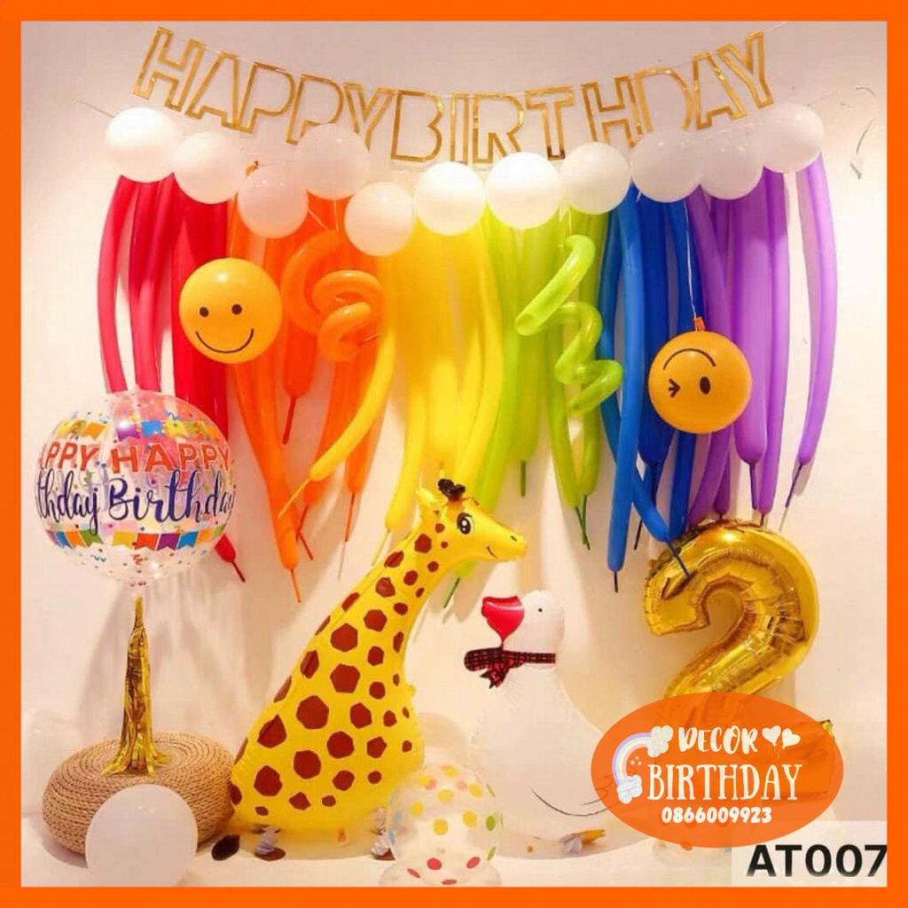 Set Sinh Nhật Hàn Quốc Mẫu Mới, Mẫu Bóng Giun Đẹp Lạ Mắt Dễ Trang Trí, Tặng Kèm Đồ Bơm Băng Dính Bóng HOT HOT HOT