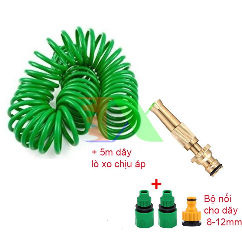 Bộ vòi xịt nước tưới cây đa năng, kèm 5m dây lò xo chịu áp Đầy đủ phụ kiện
