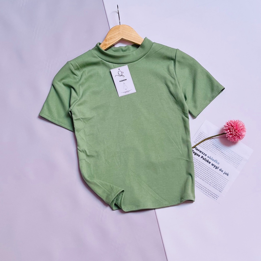 Áo Thun Nữ Cổ Cao Tay Ngắn_Thun Co Giãn_Thoải Mái [Video+Ảnh Thật] | BigBuy360 - bigbuy360.vn