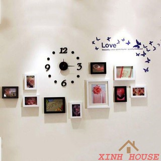 Bộ Khung Ảnh Treo Tường Phòng Ngủ Kèm Đồng Hồ, Decal KA1001 - Bảo Hành Gãy, Vỡ - Hỗ Trợ In Hình