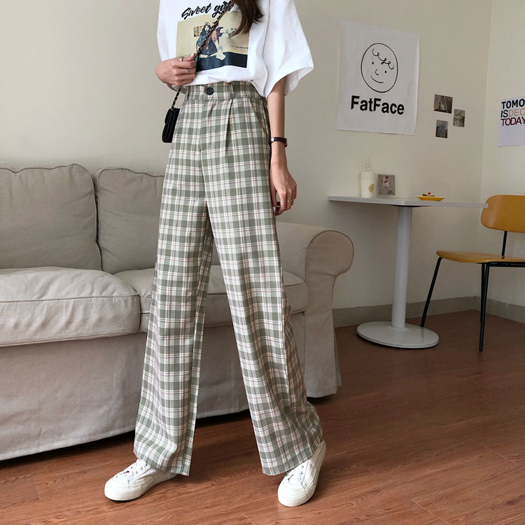 Quần Dài Ống Rộng Kẻ Sọc Vuông Thời Trang Hàn Quốc Thanh Lịch 40831
