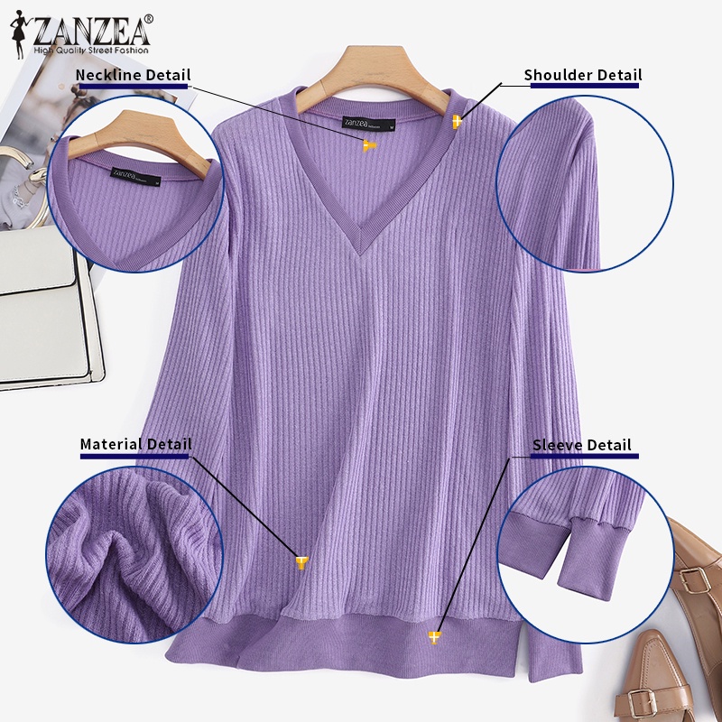 Áo len nữ ZANZEA dài tay cổ chữ V thời trang Hàn