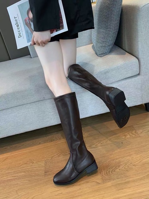 [Sẵn 35] Boots lửng Ulzzang cổ cao da trơn mềm khoá sườn gót cao 4cm | BigBuy360 - bigbuy360.vn