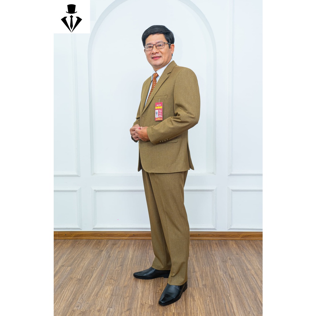 Bộ vest nam Hồng Ngọc, bộ vest nam trung niên vải Tuytsi cao cấp 2 cúc xuất khẩu