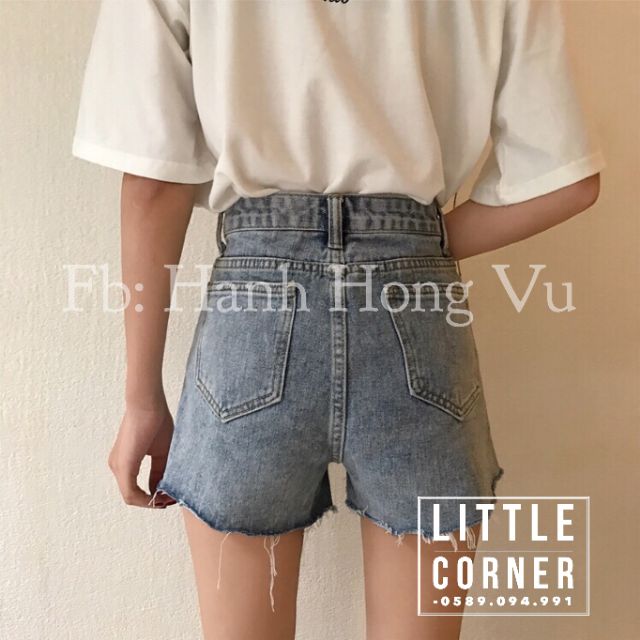 Quần short jeans lưng cao rách nhẹ ulzzang