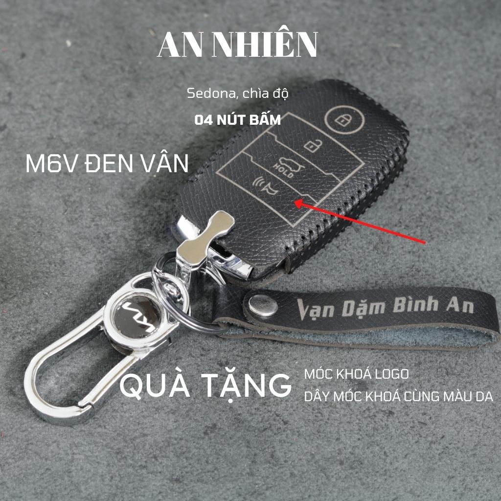 Bao da chìa khóa KIA Sedona - 4 nút bấm - Da bò thật - Khâu thủ công