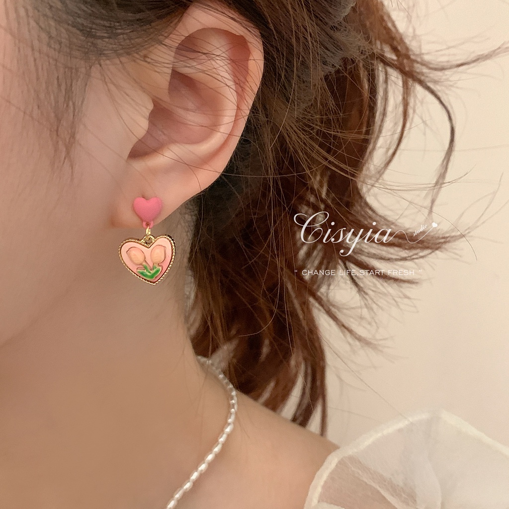 IF ME Bông Tai Hình Hoa Tulip Màu Hồng Thời Trang Cho Nữ