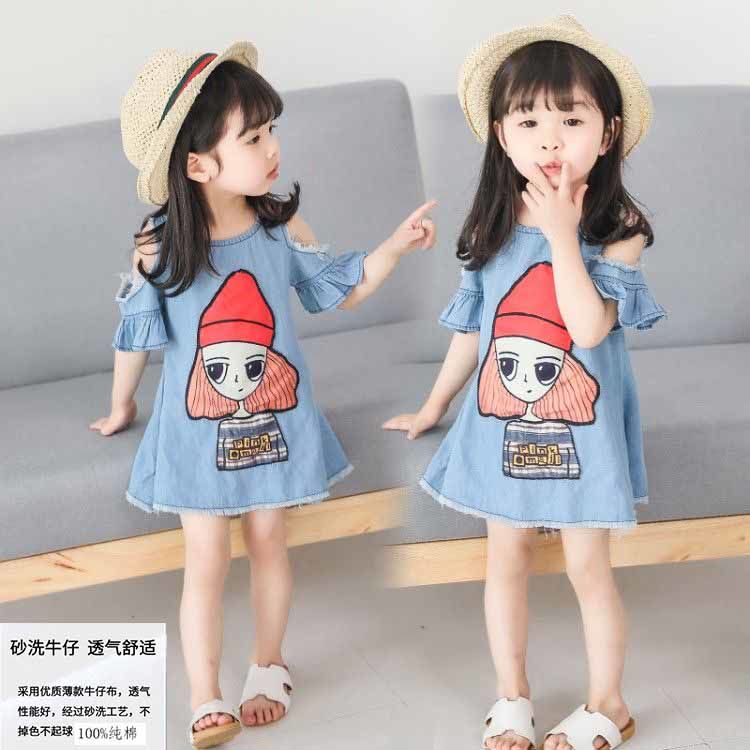 Đầm denim phong cách mùa hè Hàn Quốc xinh xắn hợp thời trang dành cho bé gái 2021