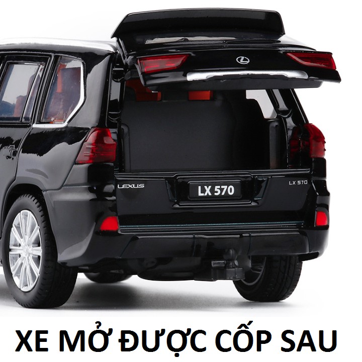 Xe ô tô LX570 tỉ lệ 1:32 màu đen, màu đồng mô hình bằng sắt mở các cửa có đèn và âm thanh