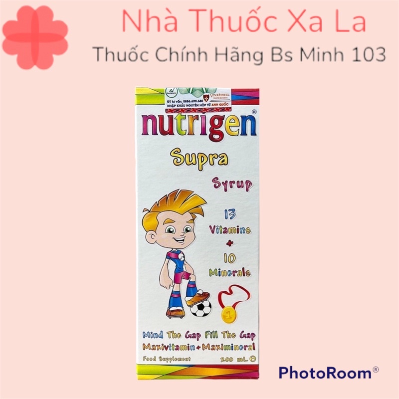 Siro Uống Nutrigen Supra - Hỗ Trợ Cho Trẻ Biếng Ăn, Gầy Yếu, Mệt Mỏi, Đề Kháng Kém - Hộp 1 Chai 200ml