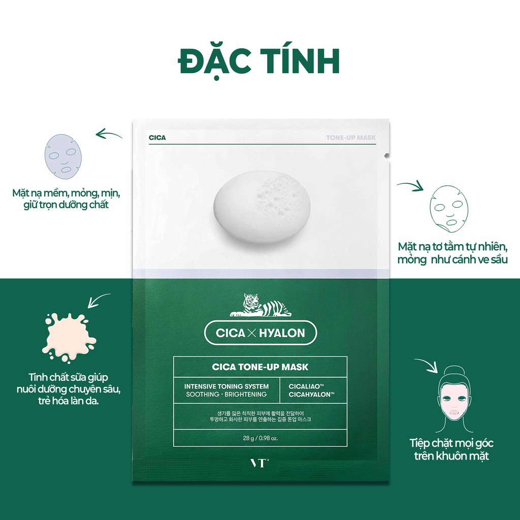 Hộp 6 Miếng Mặt Nạ Dưỡng Trắng Da, Sáng Da Và Nâng Tone Da Tự Nhiên VT CICA TONE-UP MASK