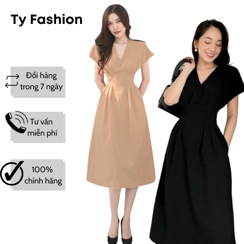 Đầm Dự Tiệc Dáng Dài Tyfashion TF1689 Cổ V Tay Dơi Xếp Ly Eo Sang Trọng Size SML