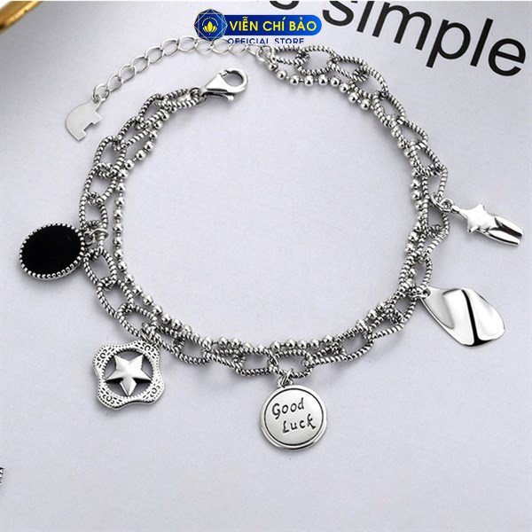Lắc tay bạc nữ 2 dây mix đá đen chất liệu bạc Thái 925 thời trang phụ kiện trang sức nữ VIễn Chí Bảo L000243x