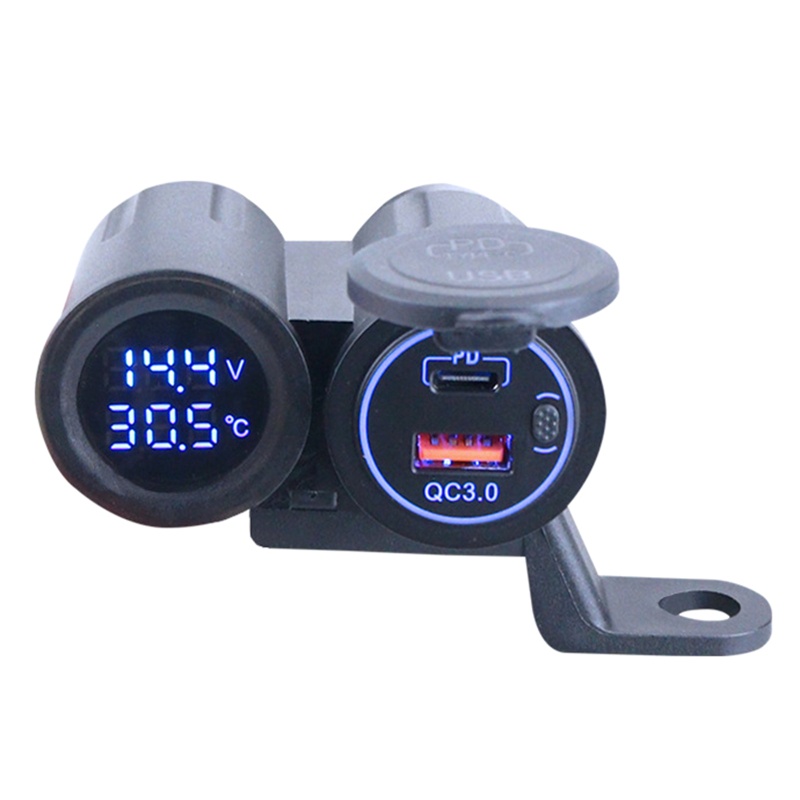 Tẩu Sạc PD QC3.0 Hai Cổng USB Có Màn Hình Hiển Thị Nhiệt Độ Cho Xe Hơi Xe Máy 12 / 24V