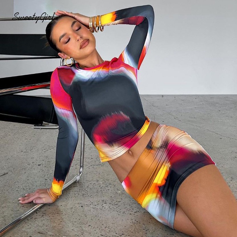 Áo Thun Tay Dài Cổ Tròn In Họa Tiết Màu Sắc Thời Trang 2022 Dành Cho Nữ