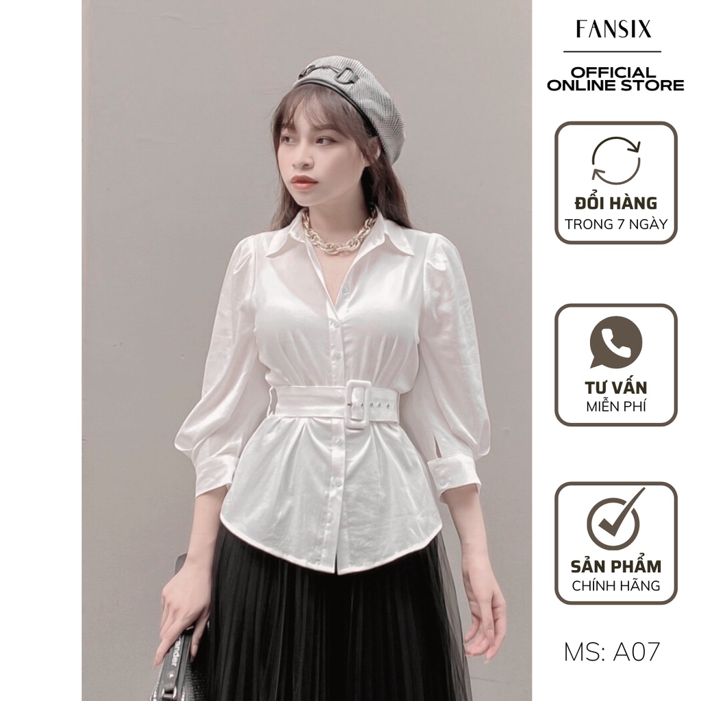 Áo sơ mi nữ cổ Đức phối đai FANSIX - A07 sơ mi công sở, vải lụa tằm ít nhăn