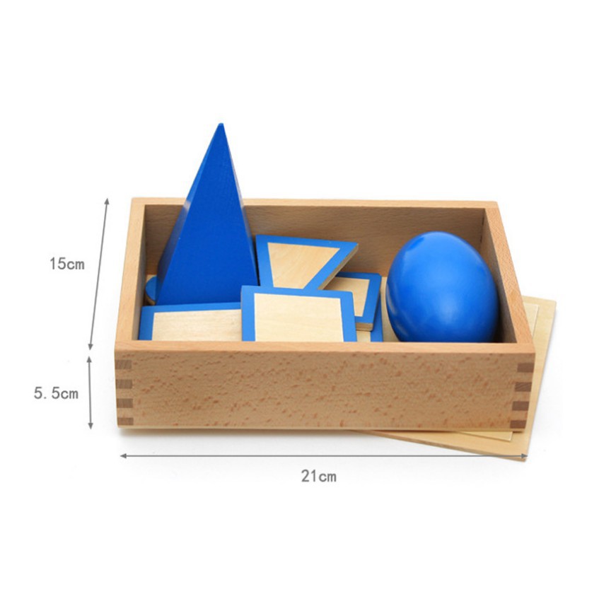 Hộp khối hình học màu xanh kèm đế ( The Geometic Solids ) - Giáo cụ Montessori