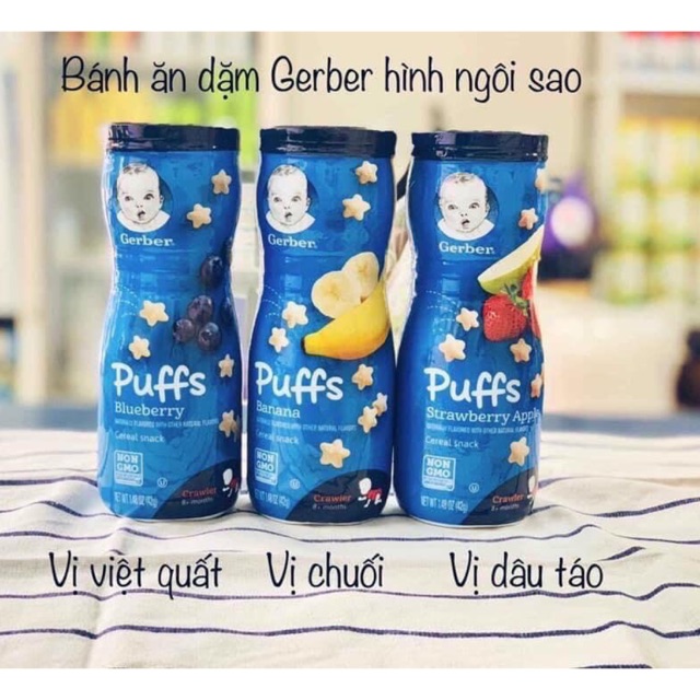 Bánh ăn dặm Gerber sao 42gr vị táo dâu/ chuối/ việt quất DATE T3/2022