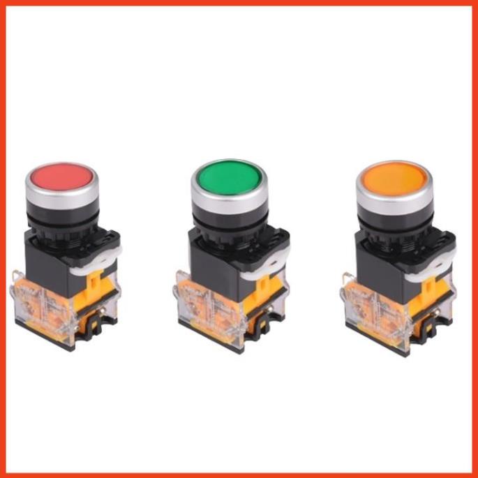 Công tắc nhấn nhả đề LA38-11 phi 22mm không đèn 3 màu xanh, màu đỏ, màu vàng lắp tủ điện điêu khiển