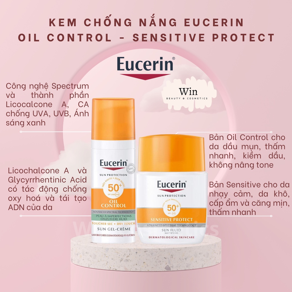 Kem chống nắng Eucerin Oil Control cho da dầu mụn, Kem chống nắng phổ rộng kiểm soát dầu Eucerin Sun Gel-Cream Dry Touch