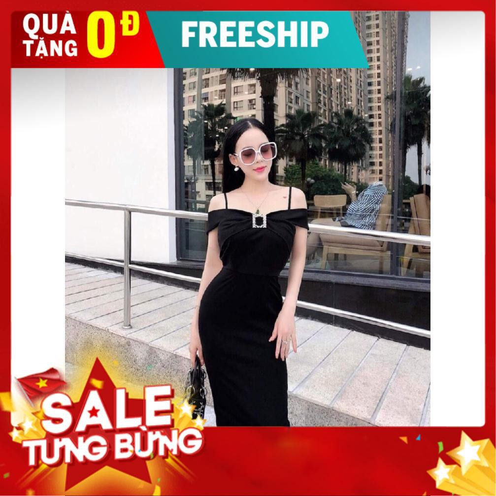 ĐẦM ÔM THUN NHẬP HAI DÂY TRỄ VAI MÀU ĐEN ĐỦ SIZE M L XL 2XL - XƯỞNG ĐẦM THÙY DƯƠNG - 55528