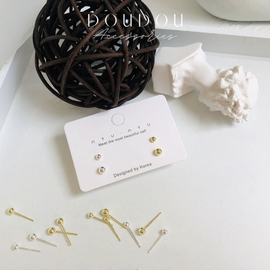 Bông tai nữ nụ bạc tròn DOUDOU Khuyên tai bi tròn nữ đơn giản cá tính thời trang EH015