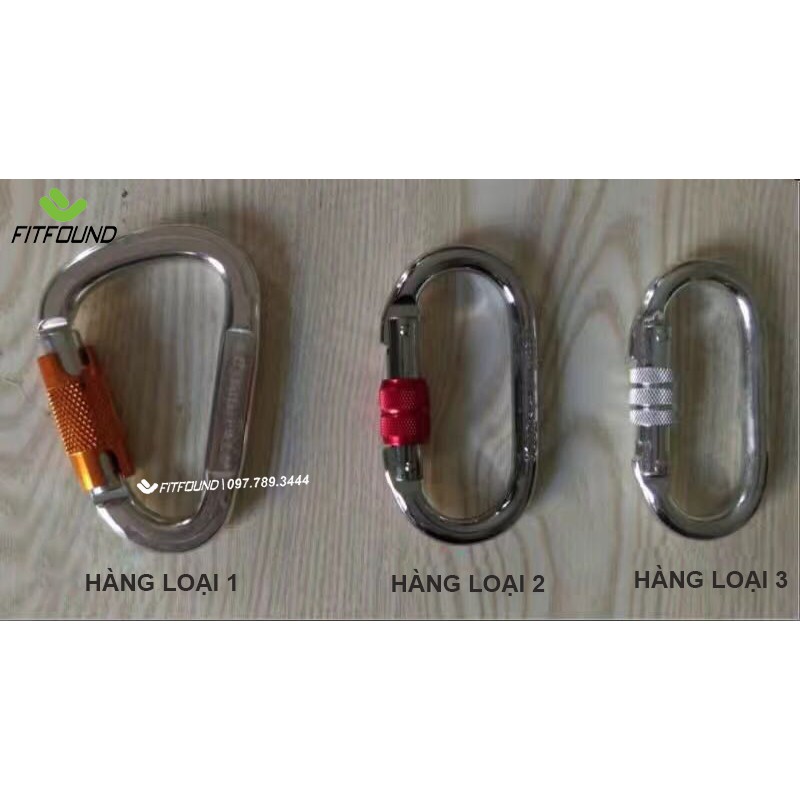 Móc Khóa Carabiner Chữ D Hợp Kim Kẽm Nhôm Có Ren Khóa Chịu Tải 25K 2500Kg Chuyên Leo Núi, Nhảy Dù, Yoga