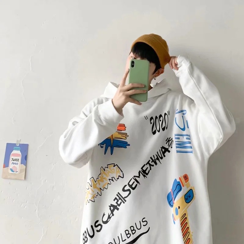 Áo Hoodie Dáng Rộng Họa Tiết Graffiti Cá Tính Cho Nam | BigBuy360 - bigbuy360.vn
