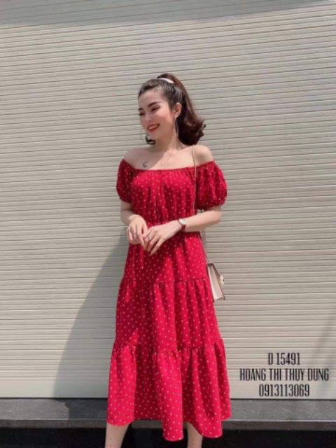 Váy maxi bi tầng trễ vai - Mặc đc 2 kiểu