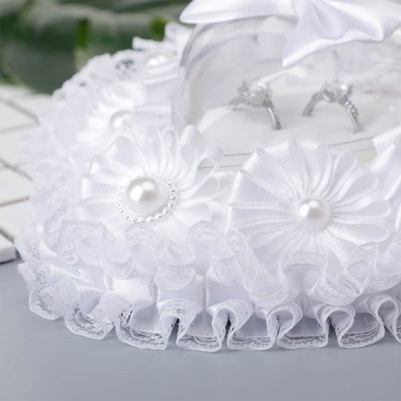 Flgo Hộp Đựng Nhẫn Cưới Viền Ren Hoa Hồng Trắng Hình Trái Tim