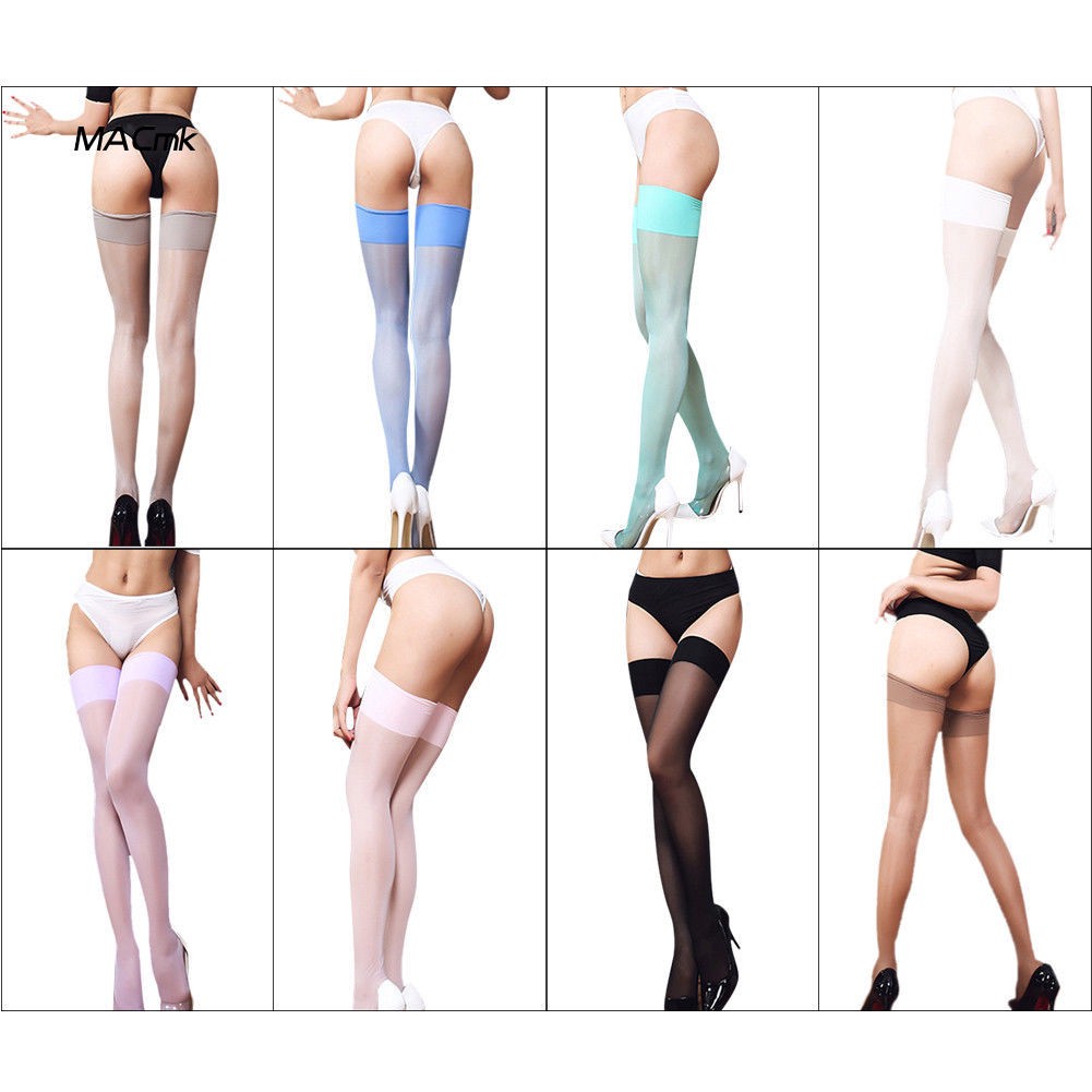 MAC1_Women Sexy Glossy Glimmer See-through Wide Border Thigh Stocking Long Socks