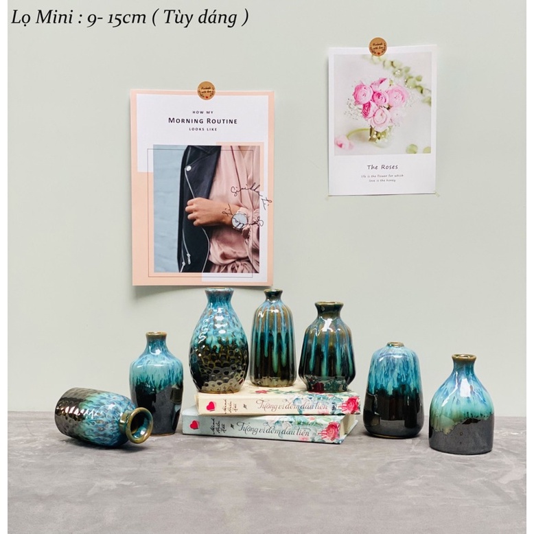 Lọ hoa, bình cắm hoa mini decor gốm sứ bát tràng cao cấp men hoả biến