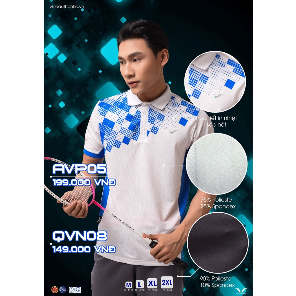 ÁO THUN NAM CỔ BẺ TENNIS CHUẨN FORM, THI ĐẤU CHÍNH HÃNG AVP06