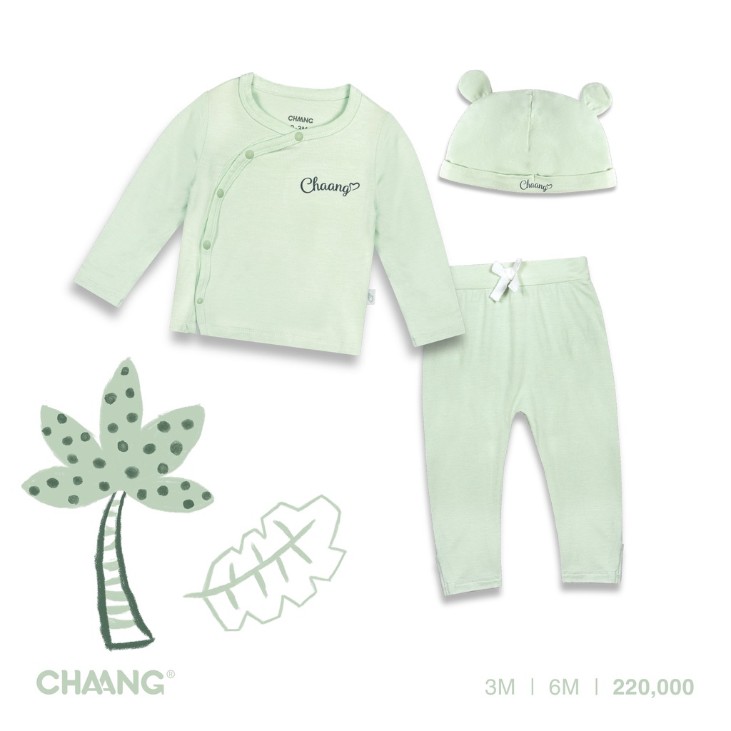 [ CHAANG 2022 - tigger ] Sét bộ quần áo dài tay cúc chéo cho bé sơ sinh có kèm mũ