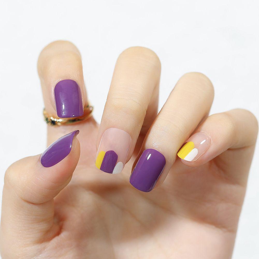 OCEANMAP Móng Tay Giả Ngắn Họa Tiết Bò Sữa Màu Gradient Thời Trang