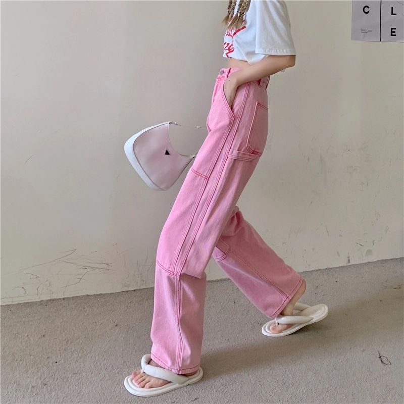 Quần jeans hồng đường gân nổi siêu đẹp phong cách trẻ trung nữ tính