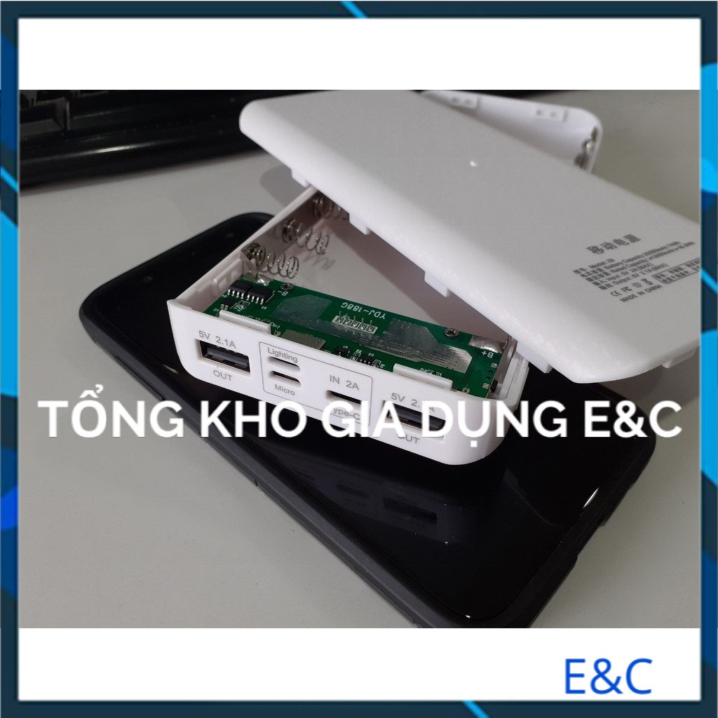 Box sạc nhanh chân cắm type c 8 cell dùng pin 18650 có LCD hiển thị, mạch sạc dự phòng