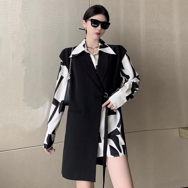 Set đồ 2 món gồm áo sơ mi dáng rộng + áo sát nách thời trang mùa xuân 2022 cổ điển cho nữ