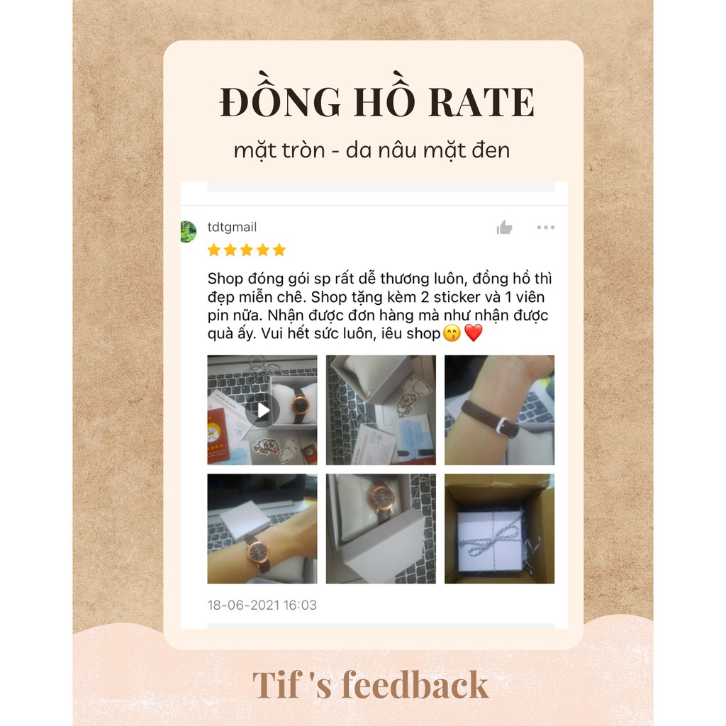 Đồng hồ nữ dây da mặt nhỏ RATE TRÒN nâu mặt đen đồng hồ nữ chính hãng Watchesbytif đẹp giá rẻ size 22mm | BigBuy360 - bigbuy360.vn