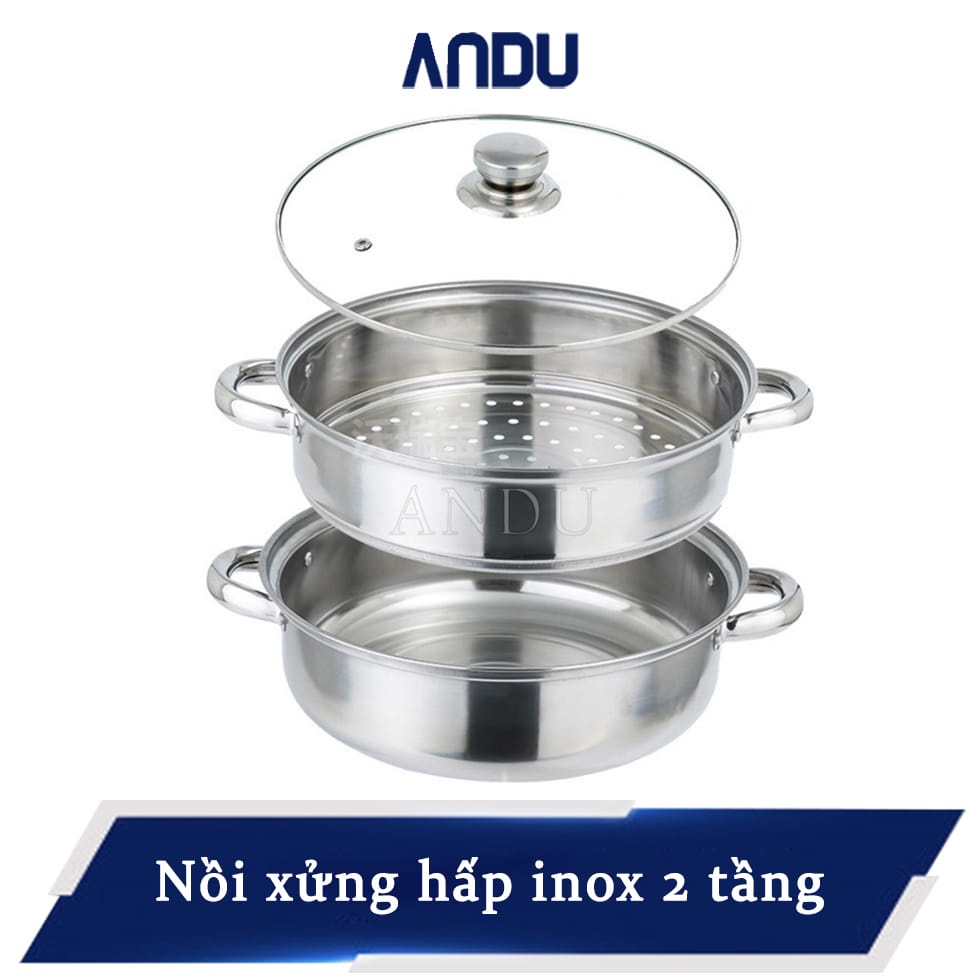 Nồi Hấp 2 Tầng Inox Cao Cấp Nắp Kính Fi 28 Cm, Xửng Hấp 2 Tầng  Tiện Lợi Dễ Lau Chùi11